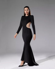 فستان سهرة طويل بظهر مطرز مكشوف - أسود - Miss Fashion X