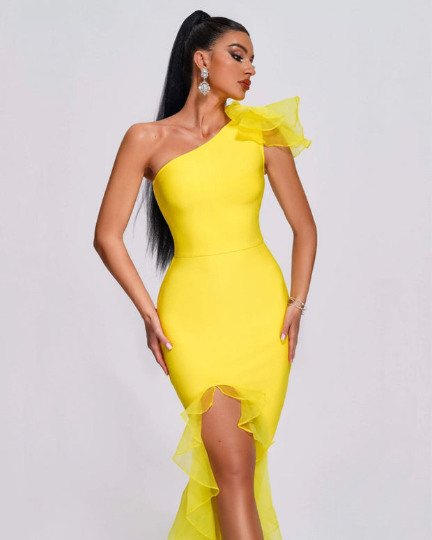 فستان سهرة بكتف مكشوف - أصفر - Miss Fashion X