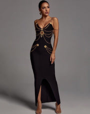 فستان سهرة مطرز طويل - أسود - Miss Fashion X