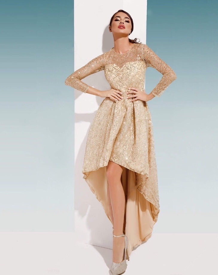 فستان سهرة ترتر بأكمام طويلة شفافة - Miss Fashion X