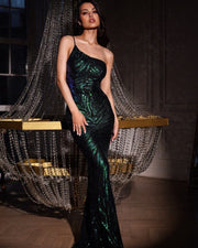 فستان سهرة ترتر طويل - أخضر - Miss Fashion X