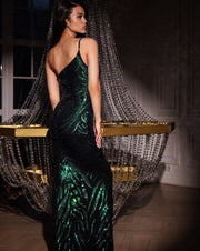 فستان سهرة ترتر طويل - أخضر - Miss Fashion X