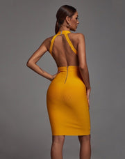 فستان بوديكون ميدي بفتحة ظهر - أصفر - Miss Fashion X