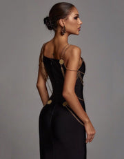 فستان سهرة مطرز طويل - أسود - Miss Fashion X