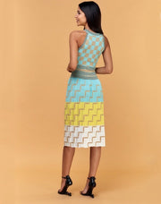 فستان ميدي برقبة مدورة متعدد الألوان - Miss Fashion X