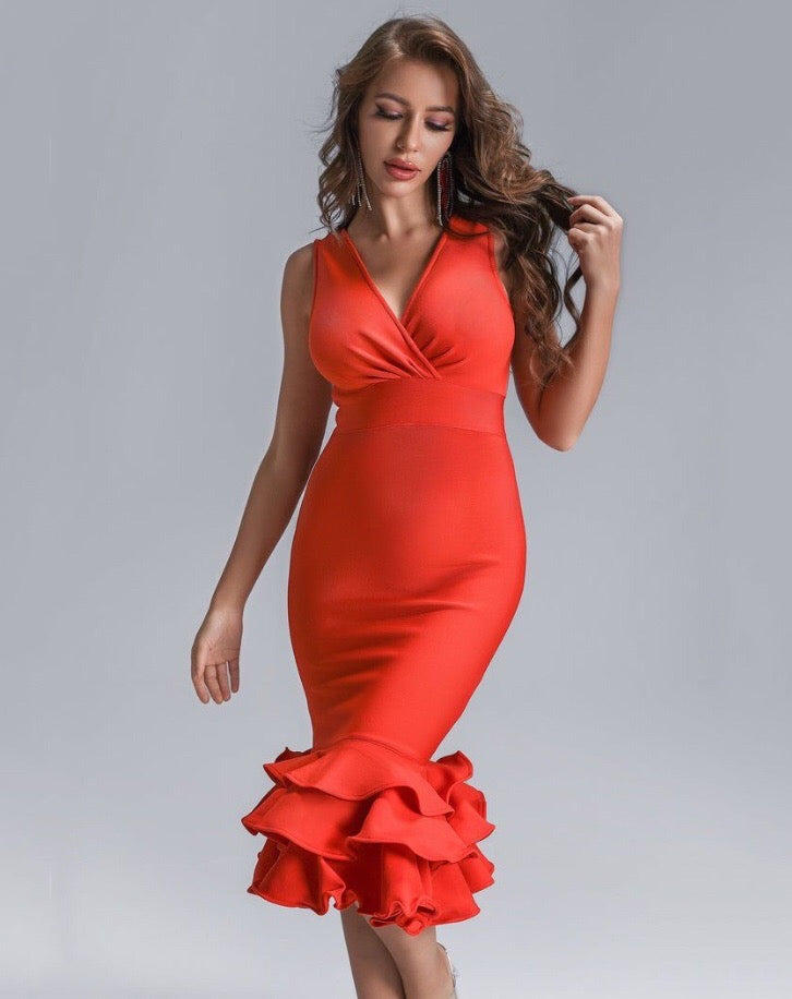 فستان بوديكون فاشن ميدي  - أحمر - Miss Fashion X