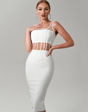 فستان بوديكون ميدي بتطريز شفاف - Miss Fashion X