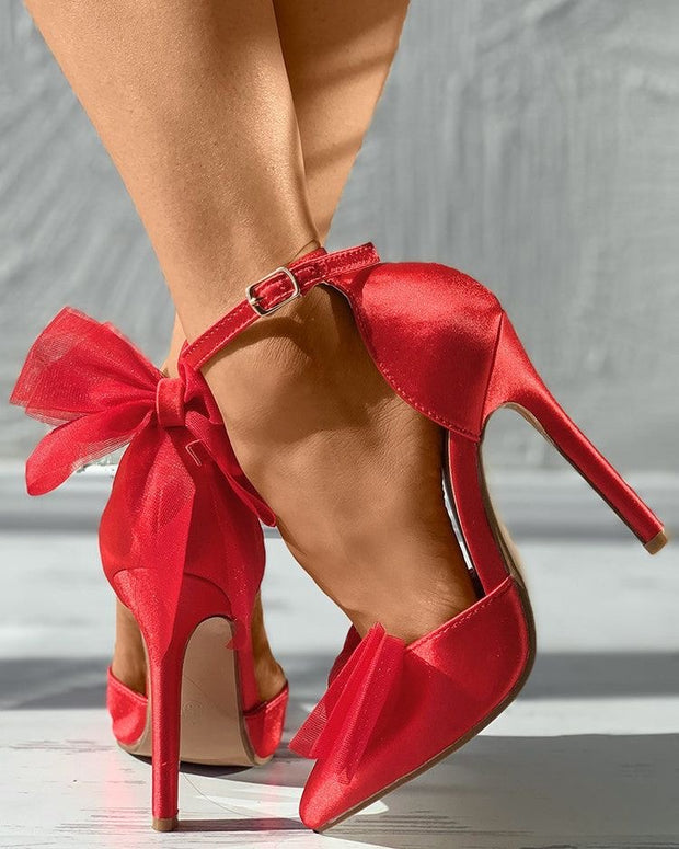 حذاء أنيق بأشرطة بكعب عالي - أحمر - Miss Fashion X