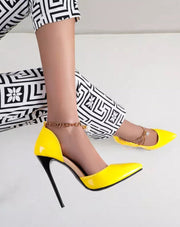 حذاء كعب عالي بسلاسل ذهبية - أصفر - Miss Fashion X