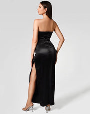 فستان ساتين طويل مكشوف الكتف - Miss Fashion X